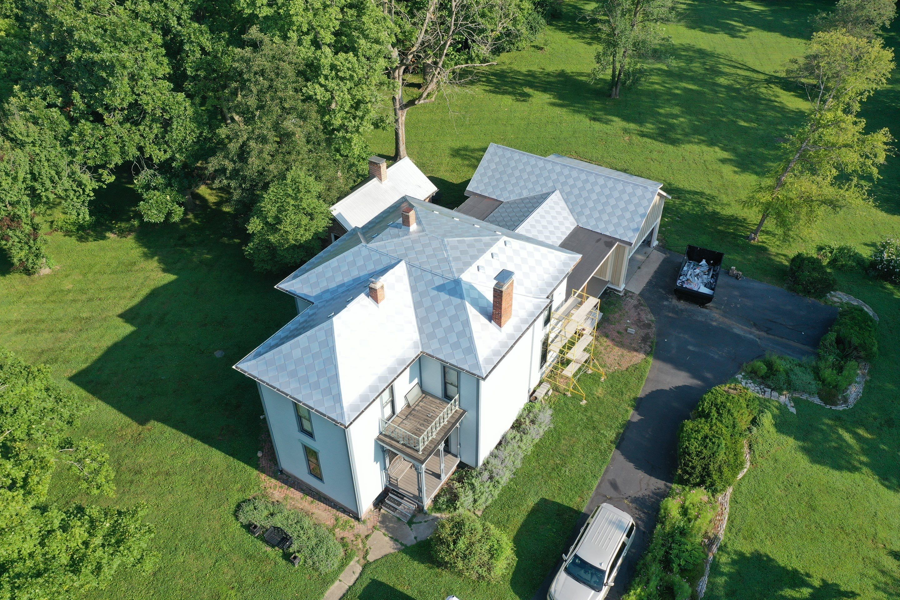 Finished elevation of the restored diamond metal roof